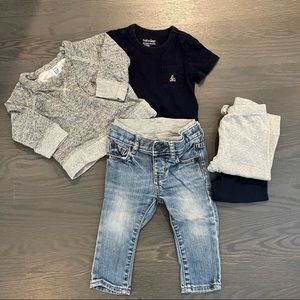 Baby Gap 6-12M 5 Piece Gray/Blue Basics (Sweatshirt, Onesie, Jeans, 2x Leggings)